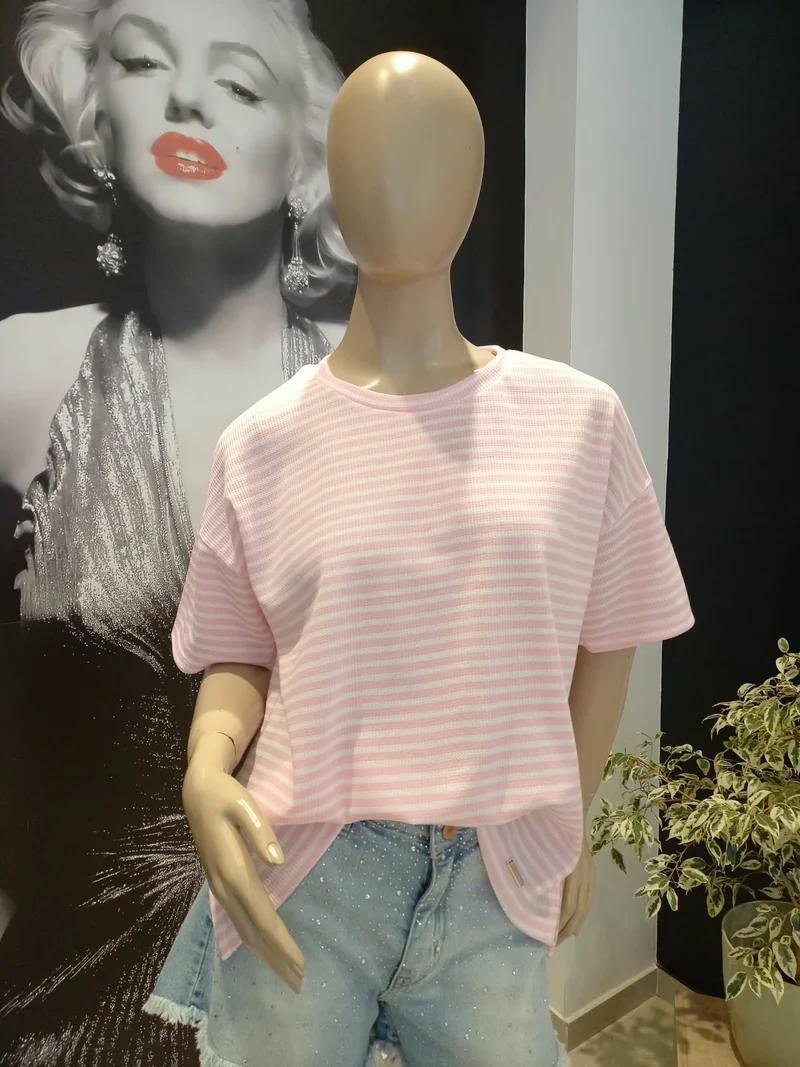 Remera Rayada Tela Waffle