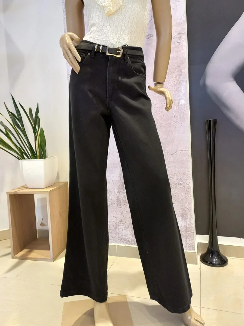 Jeans Bull Negro Rigido Pierna Ancha