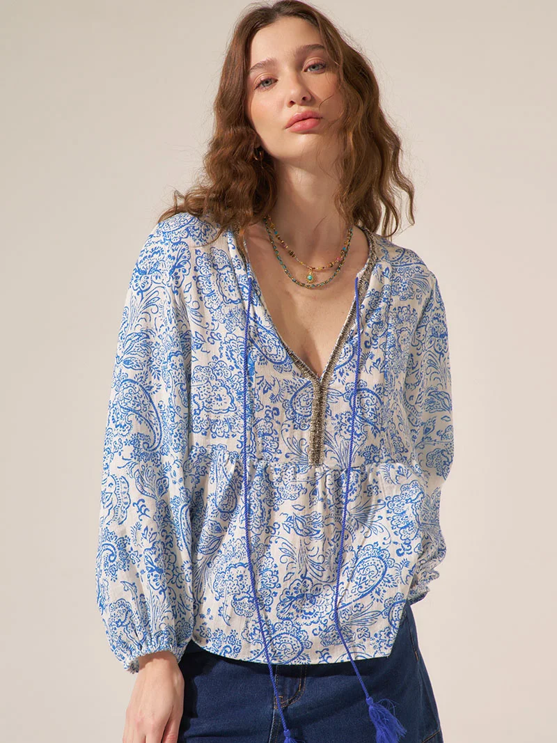 Blusa Estampada con Bordado René
