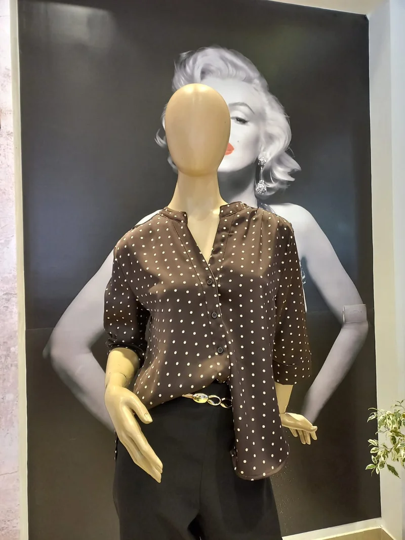Camisa Satén Estampada Cuello Mao