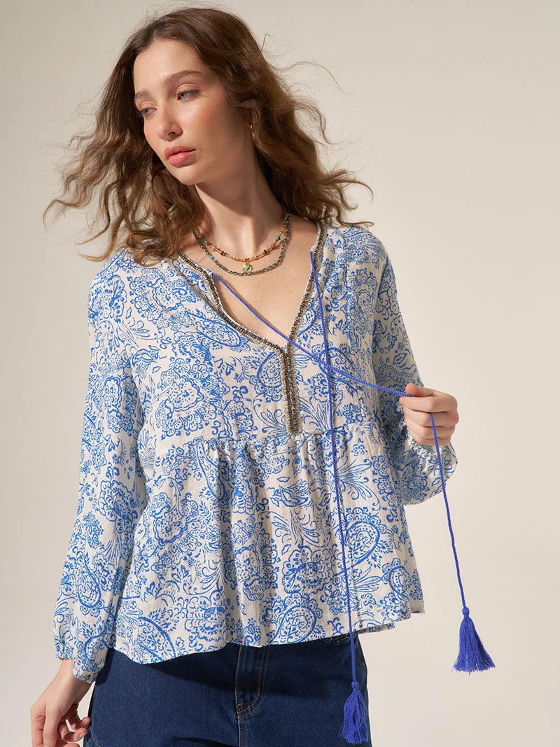 Blusa Estampada con Bordado René