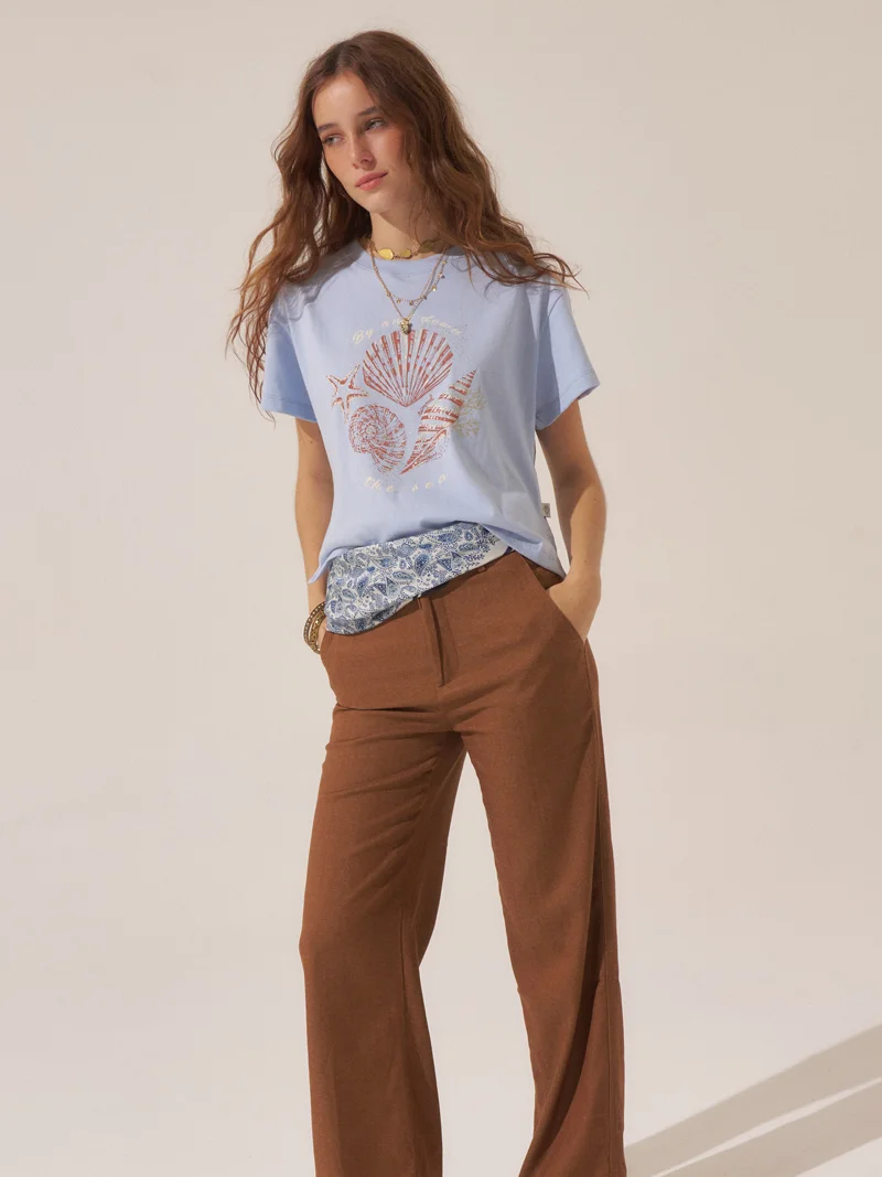 Pantalón Recto de Gabardina Clara