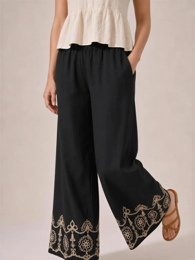 Pantalón con Ruedo Bordado Thais